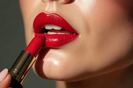 Woman applying lipstick