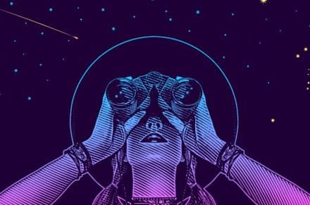 Illustration of woman looking through binoculars