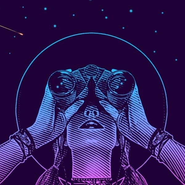 Illustration of woman looking through binoculars